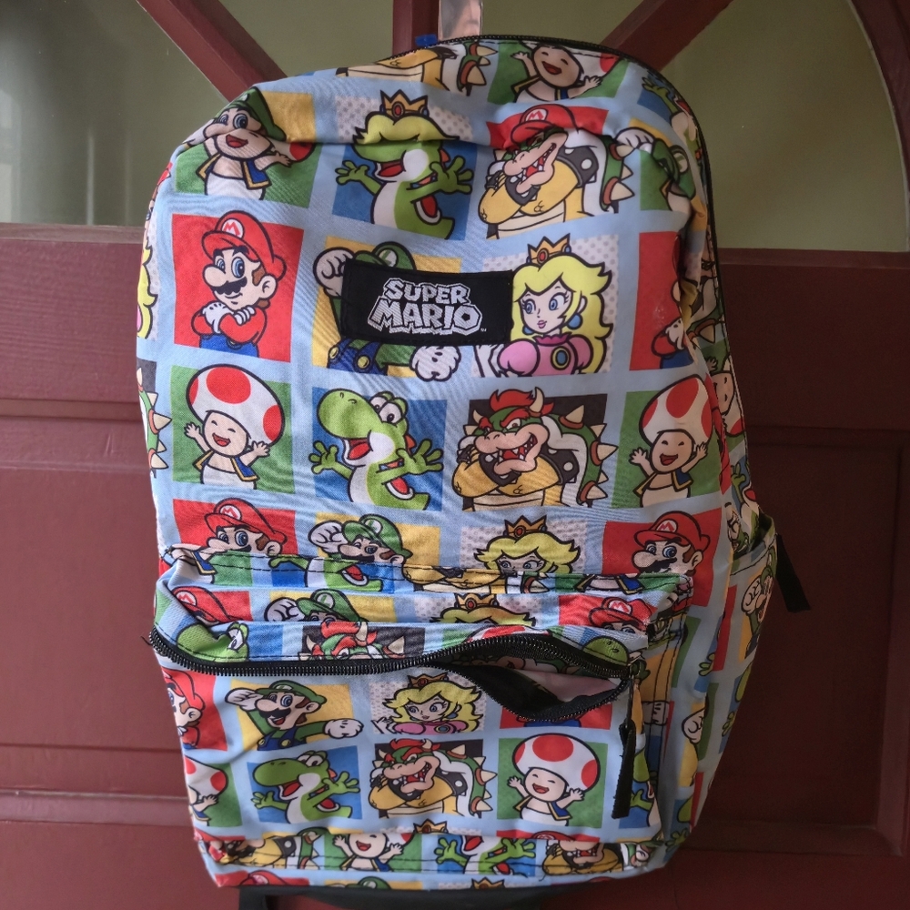 Nintendo Super Mario Character Grid AOP Backpack School Travel Bag One Size - Picture 2 of 16